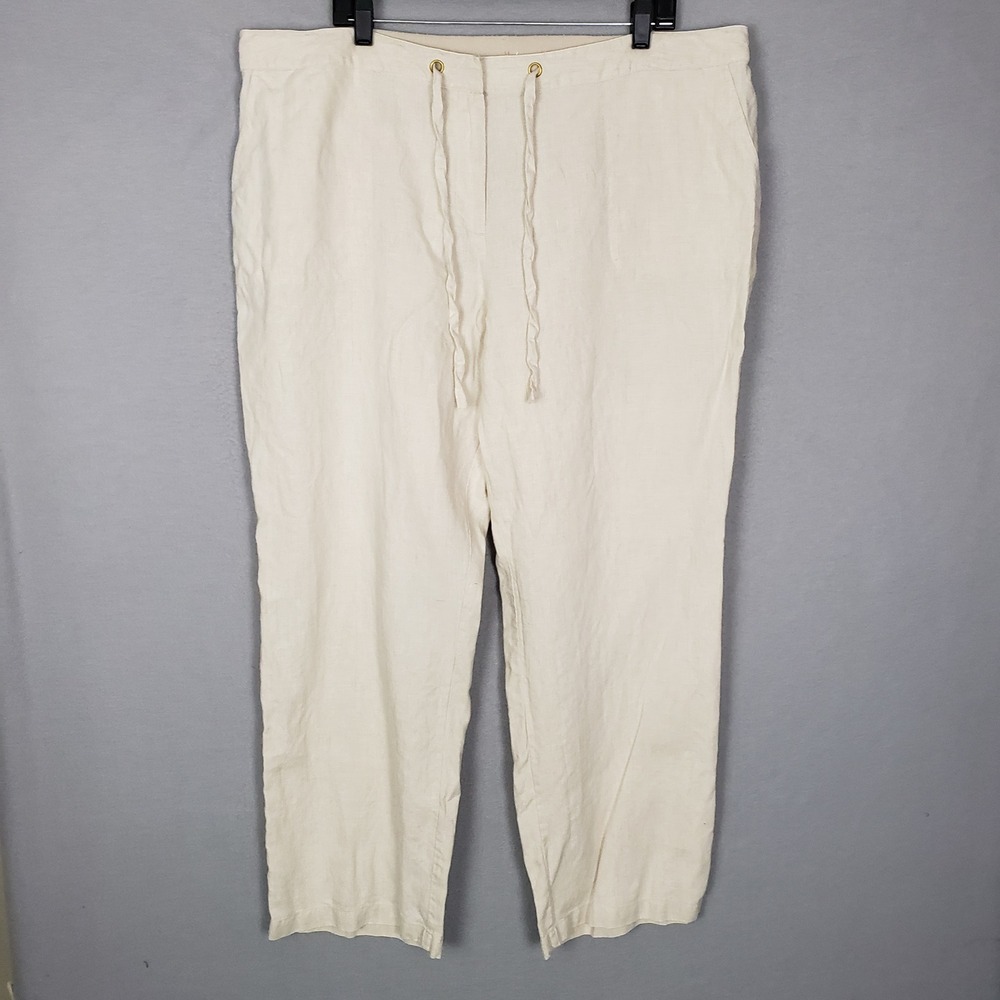 Charter Club Linen Pants 100% Linen Beige Cream Neutral Coastal Women's Size 2X
